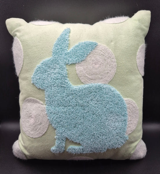 Mint Green White Dot Square Pillow With Blue Bunny Easter Spring Decorative Accent