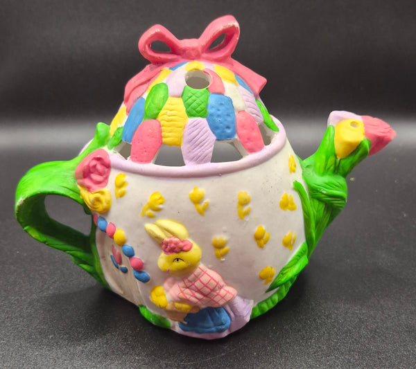 Colorful Easter Themed Poreclion Teapot Candle Holder