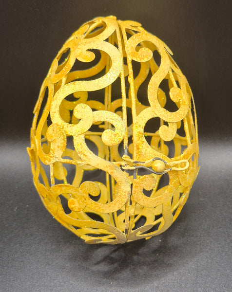 Yellow Glitter Metal Scrollwork Easter Egg Decorative Latch Egg Spring Home Accent