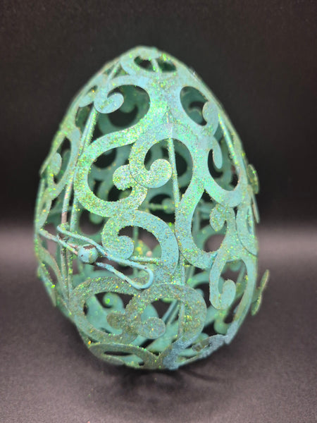 Blue Glitter Metal Scrollwork Easter Egg Decorative Latch Egg Spring Home Accent