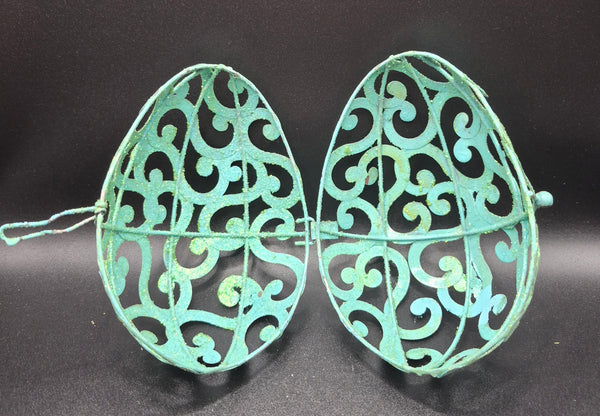 Blue Glitter Metal Scrollwork Easter Egg Decorative Latch Egg Spring Home Accent