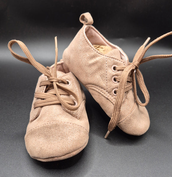Carter's Baby Girl Nude Lace Up Soft Sole Glitter Booties Infant Shoes 6-9 Month