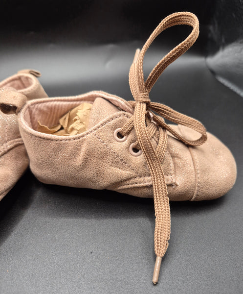 Carter's Baby Girl Nude Lace Up Soft Sole Glitter Booties Infant Shoes 6-9 Month
