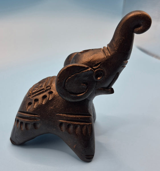 Vintage Black Carved Elephant Figurine Trunk Up Good Luck Feng Shui Collectible