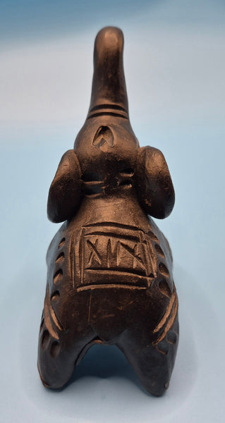 Vintage Black Carved Elephant Figurine Trunk Up Good Luck Feng Shui Collectible