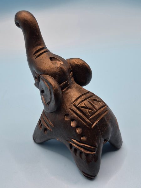 Vintage Black Carved Elephant Figurine Trunk Up Good Luck Feng Shui Collectible