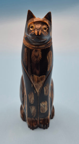 Vintage KPT Wooden Carved Black Cat Figurine Collectible Folk Art Gothic Decor