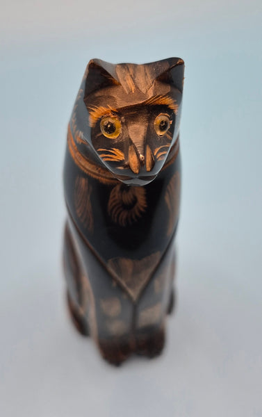 Vintage KPT Wooden Carved Black Cat Figurine Collectible Folk Art Gothic Decor