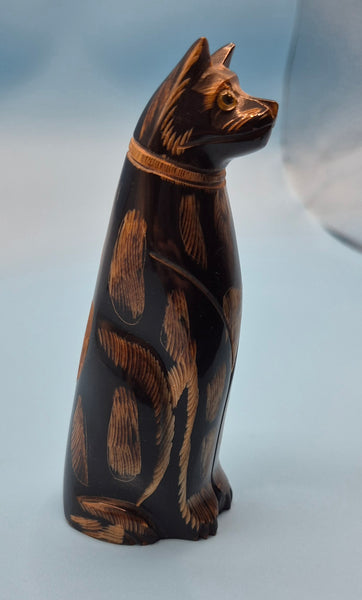 Vintage KPT Wooden Carved Black Cat Figurine Collectible Folk Art Gothic Decor