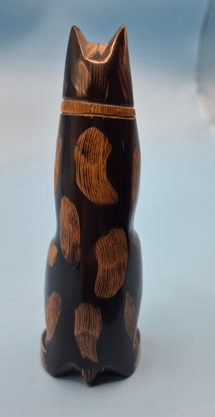 Vintage KPT Wooden Carved Black Cat Figurine Collectible Folk Art Gothic Decor