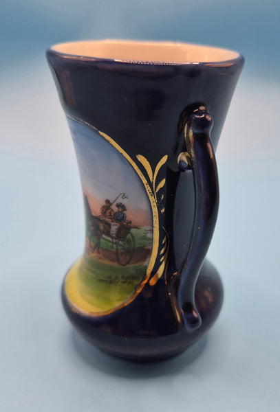 Miniature Blue Pottery Horse & Carriage Bud Vase