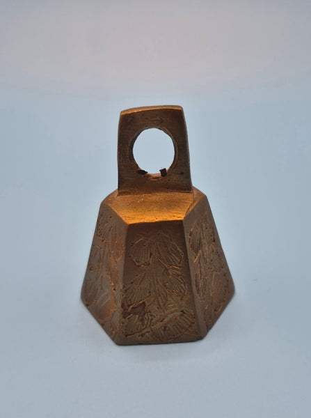 Gold 2" Hexagon Leaf Pattern Vintage Bell; Made in India