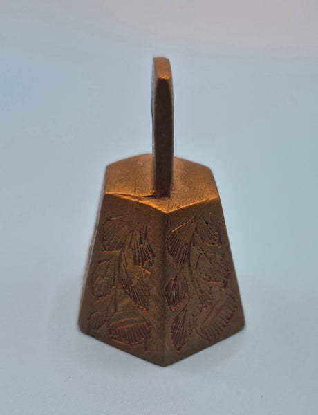 Gold 2" Hexagon Leaf Pattern Vintage Bell; Made in India