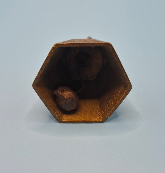 Gold 2" Hexagon Leaf Pattern Vintage Bell; Made in India