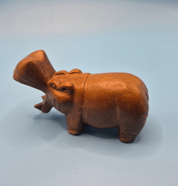 Vintage Miniature  Thai Hand Carved Wood Hippopotamus Figurine Statue