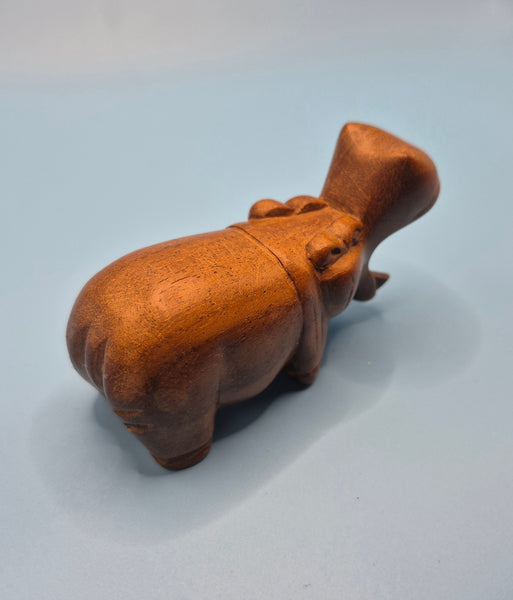Vintage Miniature  Thai Hand Carved Wood Hippopotamus Figurine Statue