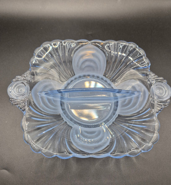 Clear Frosted Glass Two Section Square Condiment Tray Serving Dish Tabletop Accent
