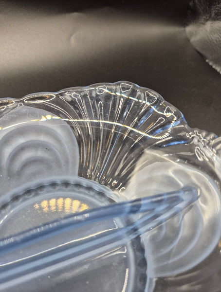 Clear Frosted Glass Two Section Square Condiment Tray Serving Dish Tabletop Accent