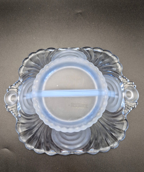 Clear Frosted Glass Two Section Square Condiment Tray Serving Dish Tabletop Accent