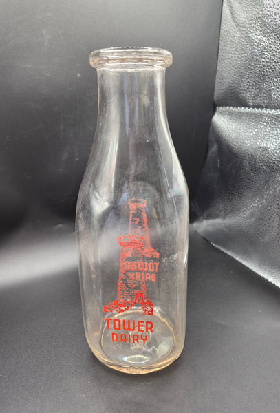 Rare Vintage Milk/Dairy Half Pint TOWER DAIRY Orange Label Glass Bottle