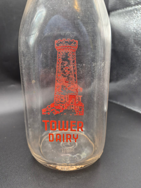 Rare Vintage Milk/Dairy Half Pint TOWER DAIRY Orange Label Glass Bottle