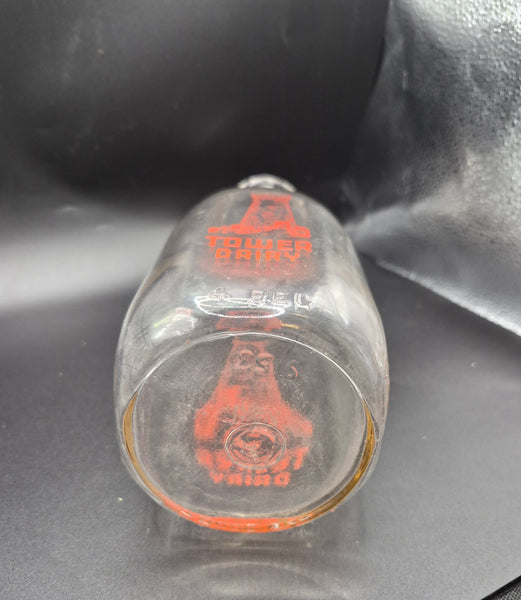 Rare Vintage Milk/Dairy Half Pint TOWER DAIRY Orange Label Glass Bottle