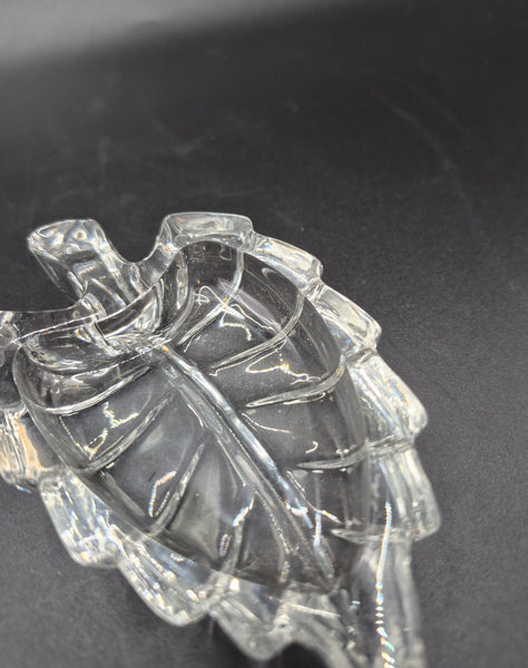 Clear Glass Vintage Leaf Dish Small Nut Mint Serving Dish Classic Table Accent Piece