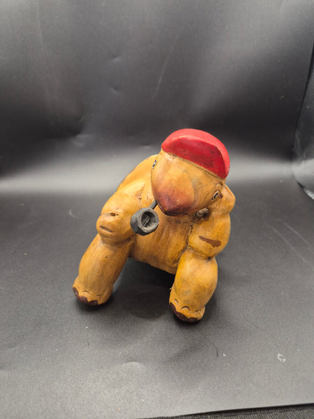 Wood Carved 6" Vintage Fishing Turtle Shelf Sitter (Missing Pole)