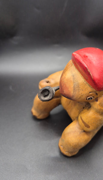 Wood Carved 6" Vintage Fishing Turtle Shelf Sitter (Missing Pole)