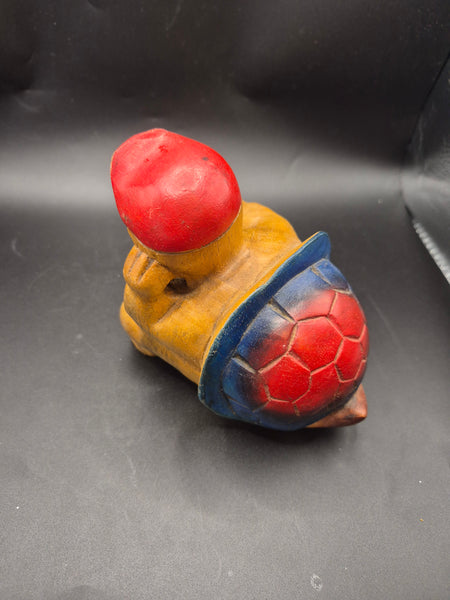 Wood Carved 6" Vintage Fishing Turtle Shelf Sitter (Missing Pole)