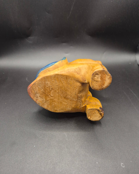 Wood Carved 6" Vintage Fishing Turtle Shelf Sitter (Missing Pole)