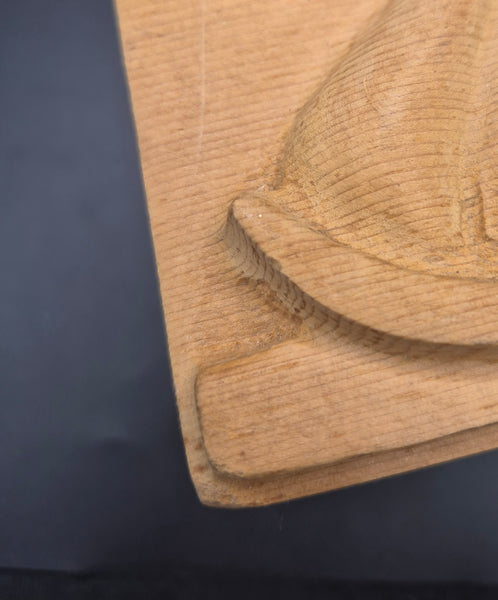 Vintage Wood Block with Sailboat Carving Coastal Nautical Rustic Beach Home Decor