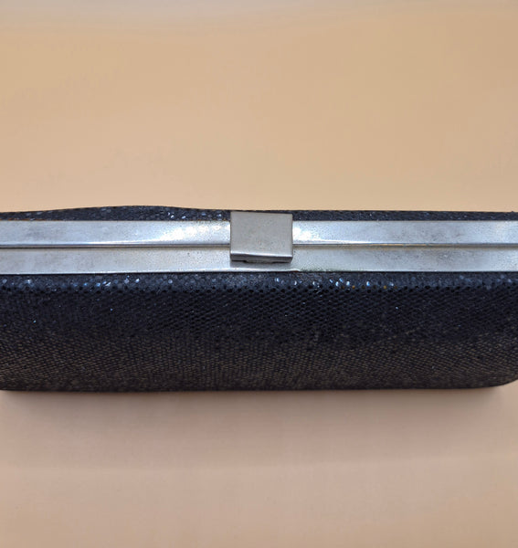 Sonia Kashuk Black Glitter Clutch Purse Evening Bag Formal Party Minaudiere