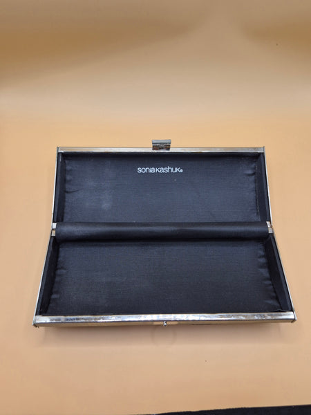 Sonia Kashuk Black Glitter Clutch Purse Evening Bag Formal Party Minaudiere