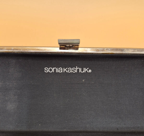 Sonia Kashuk Black Glitter Clutch Purse Evening Bag Formal Party Minaudiere