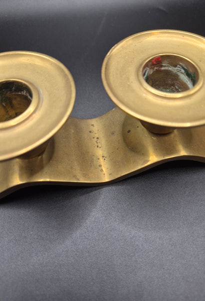 Mid Century Modern Wavy Brass Four Slot Candle Holder