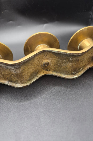 Mid Century Modern Wavy Brass Four Slot Candle Holder