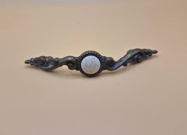 Antique Brass & Porcelain Insert Gatehouse Pull Cabinet Door Handles