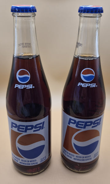 Vintage 2 Count Full 12 Oz Pepsi Bottles Made in Mexico