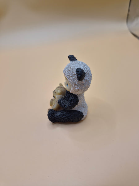 SATIS-5 Ceramic Baby in Panda Costume Figurine With Teddy Bear Cute Decorative Figurine