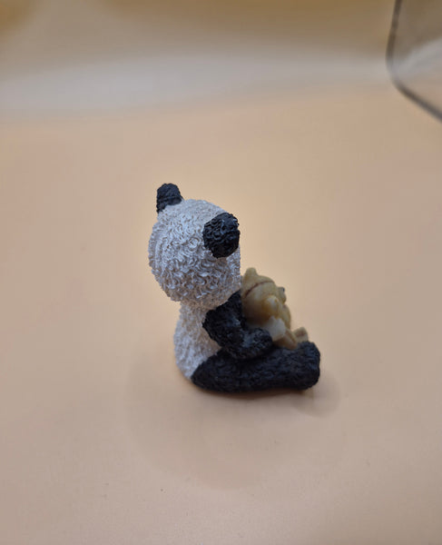 SATIS-5 Ceramic Baby in Panda Costume Figurine With Teddy Bear Cute Decorative Figurine