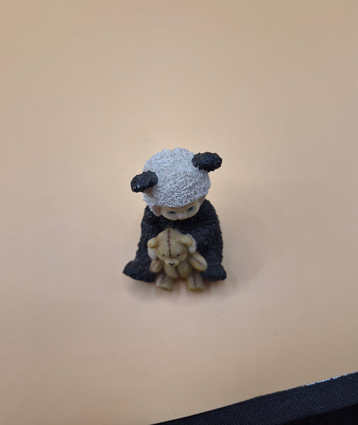 SATIS-5 Ceramic Baby in Panda Costume Figurine With Teddy Bear Cute Decorative Figurine