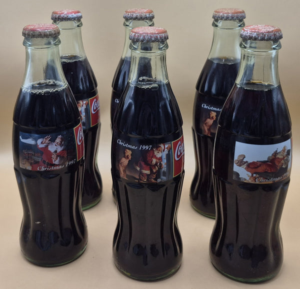 Vintage 1997 Coca Cola Coke Christmas Santa 6 Glass Bottle Set Collectible Lot