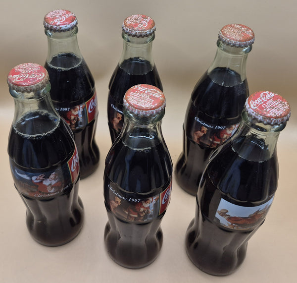 Vintage 1997 Coca Cola Coke Christmas Santa 6 Glass Bottle Set Collectible Lot