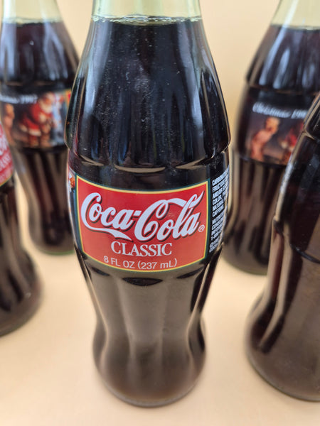 Vintage 1997 Coca Cola Coke Christmas Santa 6 Glass Bottle Set Collectible Lot
