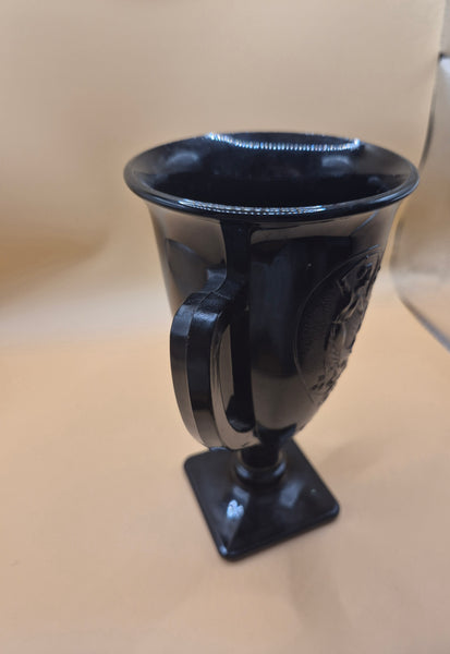 Vintage L E Smith Art Deco 7" Black Amethyst Dancing Nymphs Glass / Vase / Cup