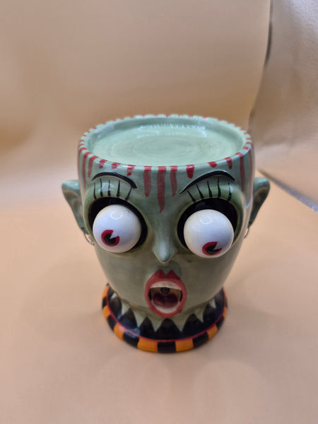 DEPT 56 Vintage Green Googly Eye Ceramic Pillar Candle Holder