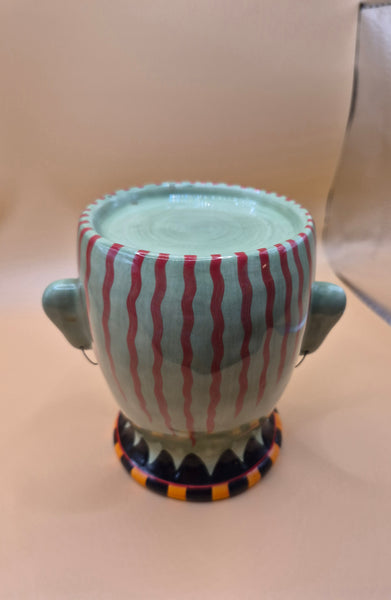 DEPT 56 Vintage Green Googly Eye Ceramic Pillar Candle Holder