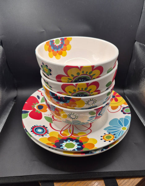 Pier 1 Imports Retro Flower 8-Pc Plate & Bowl Set