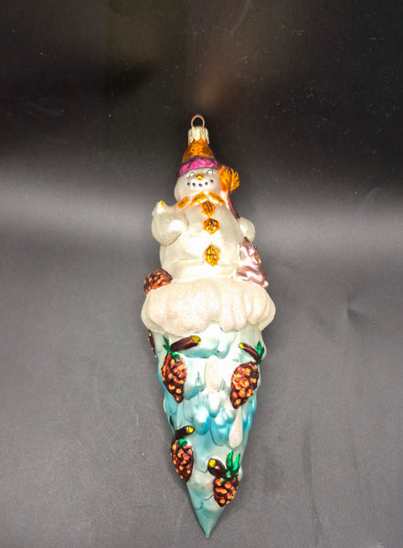 Vintage Christopher Radko Hand Painted Icicle Snowman "Carlton Cicle" Christmas Ornament